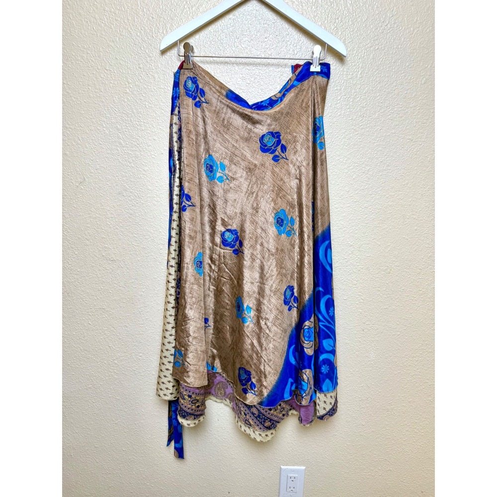 Darn Good Yarn Regular Sari Silk Wrap Skirt Boho Reversible Floral Ankle